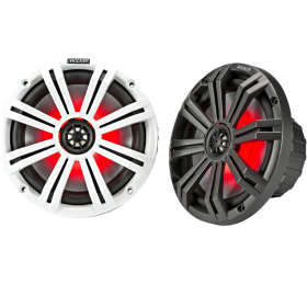 Alto-falantes Kicker Marine de 8'' com grades de LED brancas e pretas